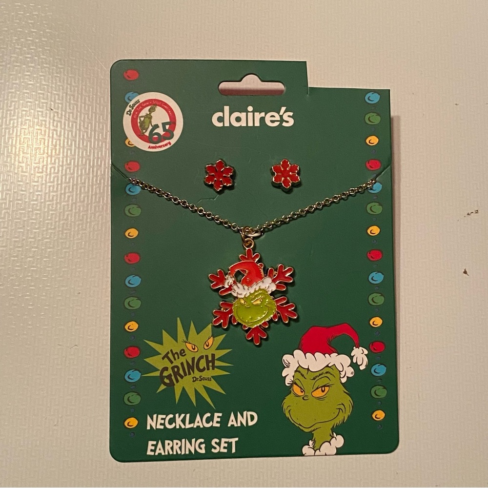 Claire's Dr Seuss 65th Anniver How The Grinch Stole Christmas Necklace Earrings